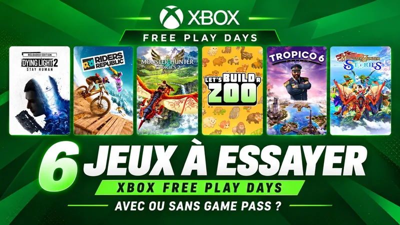 Sélection officielle Xbox Free Play Days avec six jeux et le titre Six jeux à essayer.