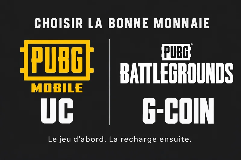 Logos officiels PUBG Mobile et PUBG: Battlegrounds associés respectivement aux mentions UC et G-COIN.