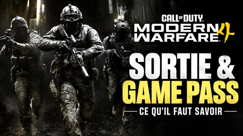 Visuel officiel des opérateurs de Modern Warfare 4 et titre Sortie et Game Pass.